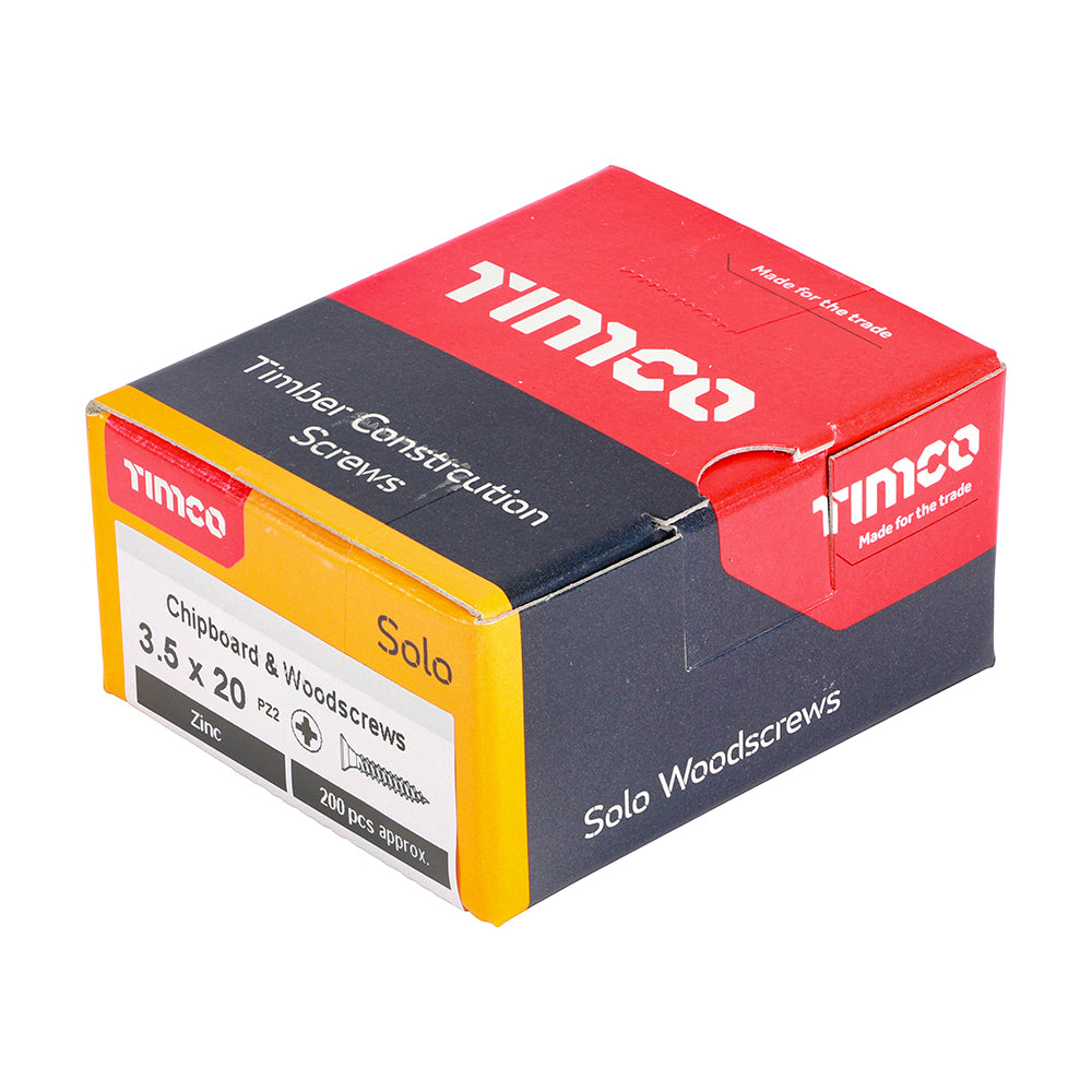 Solo Woodscrew PZ2 CSK Zinc - 3.5 x 20 | Box of 200