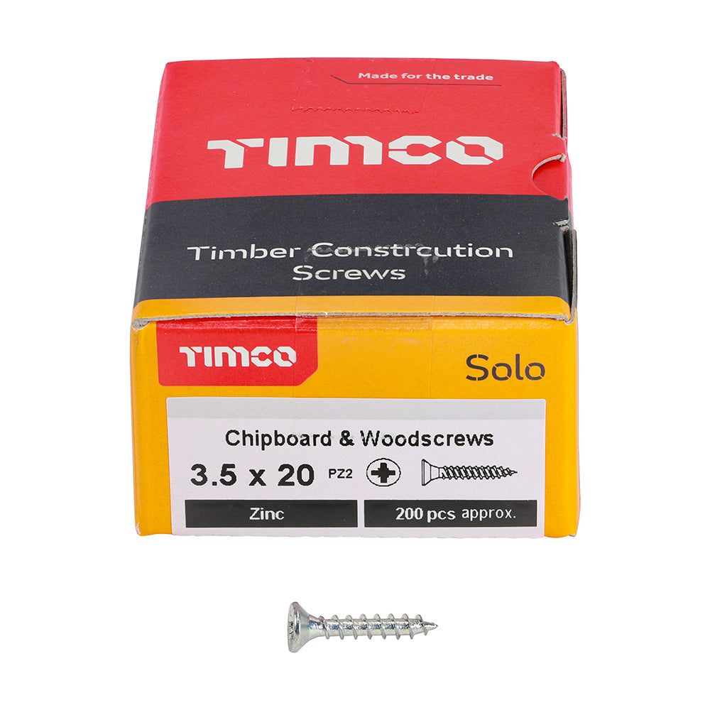 Solo Woodscrew PZ2 CSK Zinc - 3.5 x 20 | Box of 200