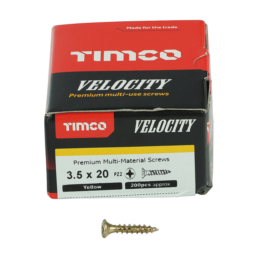 Timco Velocity Premium Multi-Use Screws - PZ - Double Countersunk - Yellow - Box