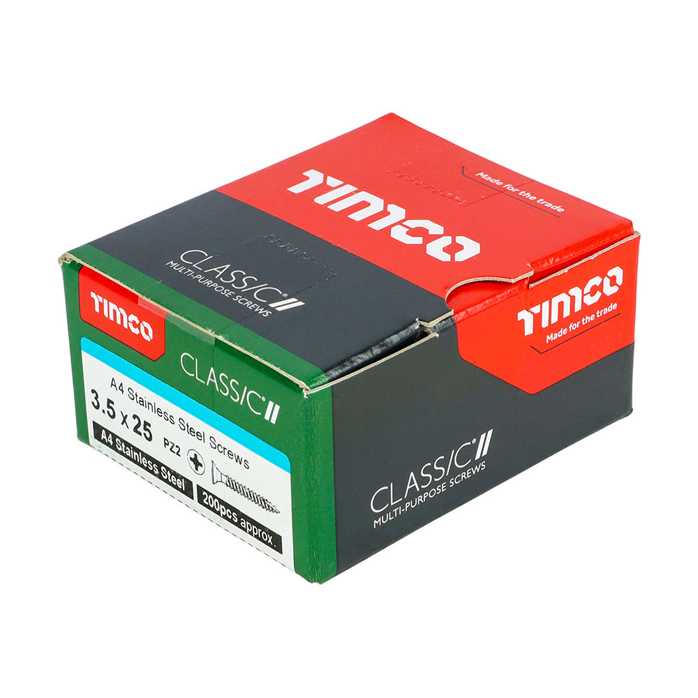 Classic Screw PZ2 CSK A4 SS - 3.5 x 25 | Box of 200