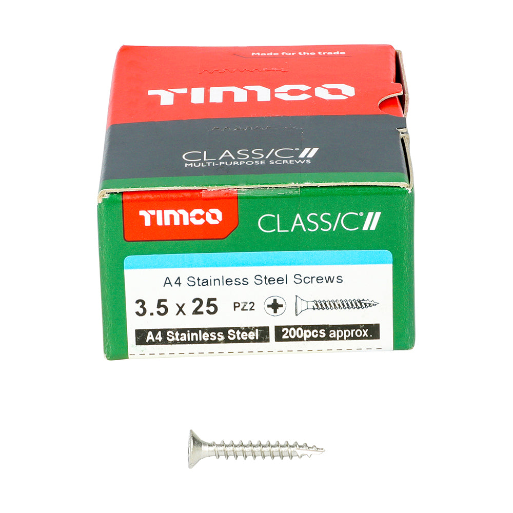 Classic Screw PZ2 CSK A4 SS - 3.5 x 25 | Box of 200