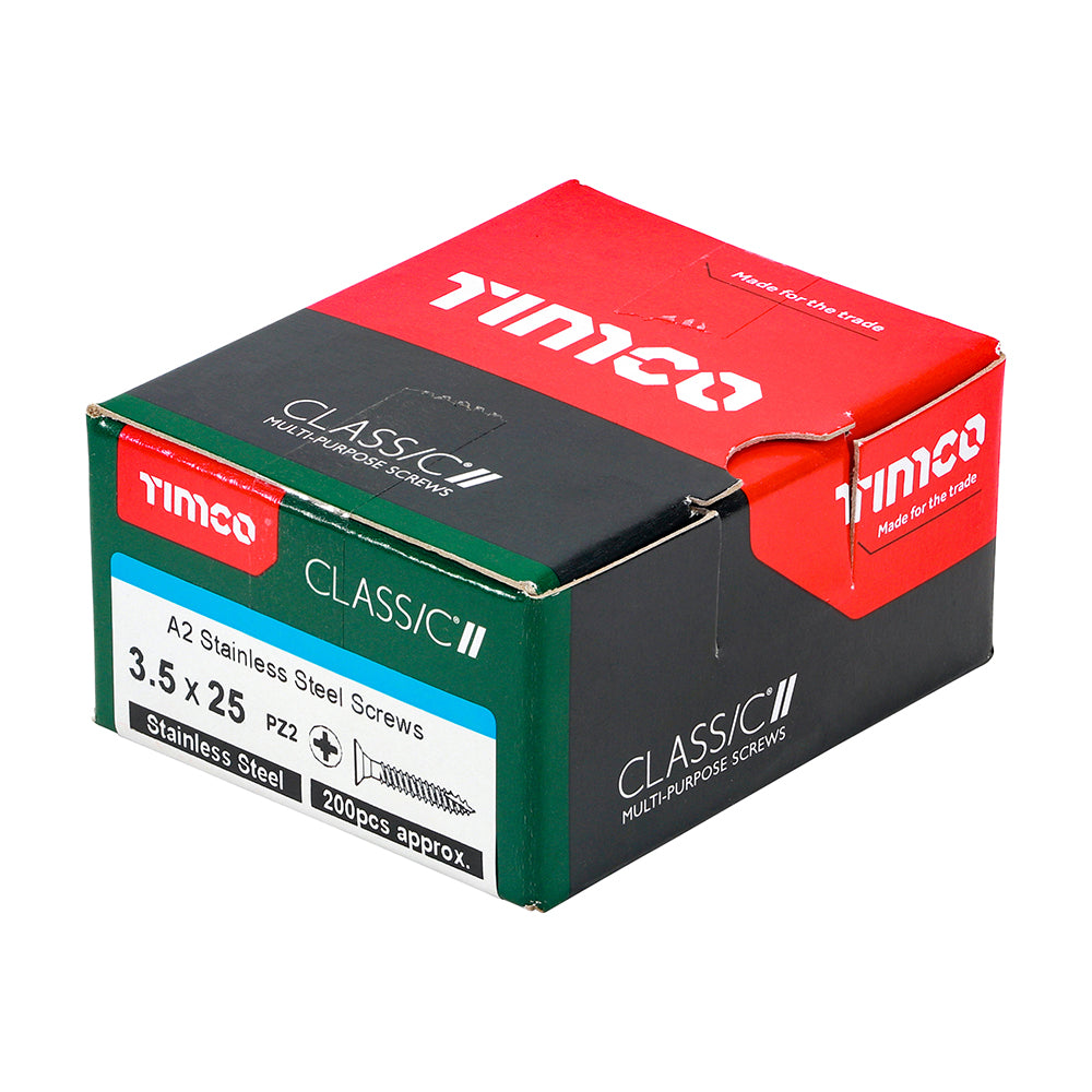 Classic Screw PZ2 CSK A2 SS - 3.5 x 25 | Box of 200