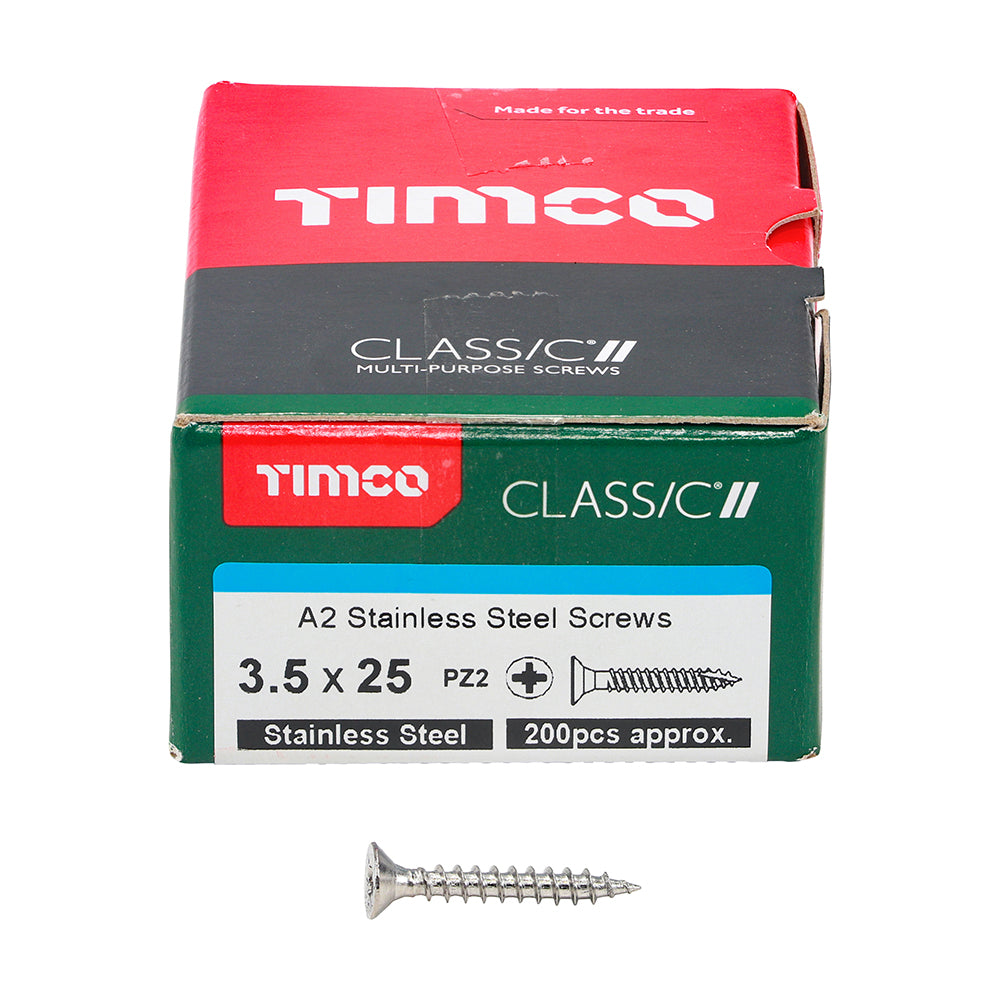 Classic Screw PZ2 CSK A2 SS - 3.5 x 25 | Box of 200