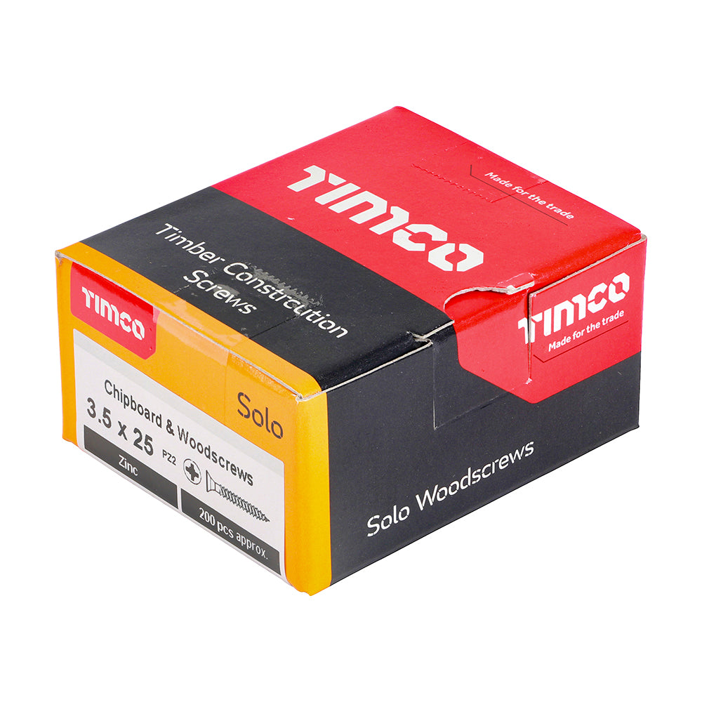 Solo Woodscrew PZ2 CSK Zinc - 3.5 x 25 | Box of 200