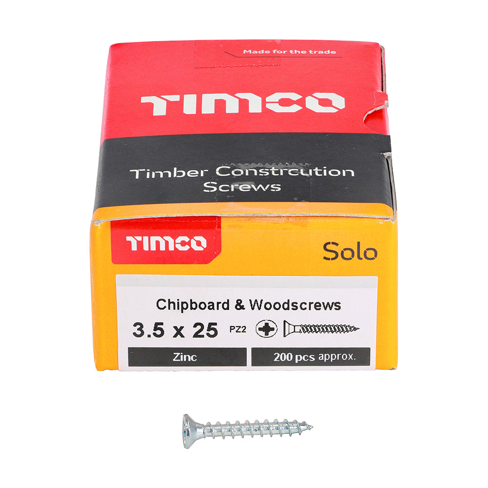 Solo Woodscrew PZ2 CSK Zinc - 3.5 x 25 | Box of 200