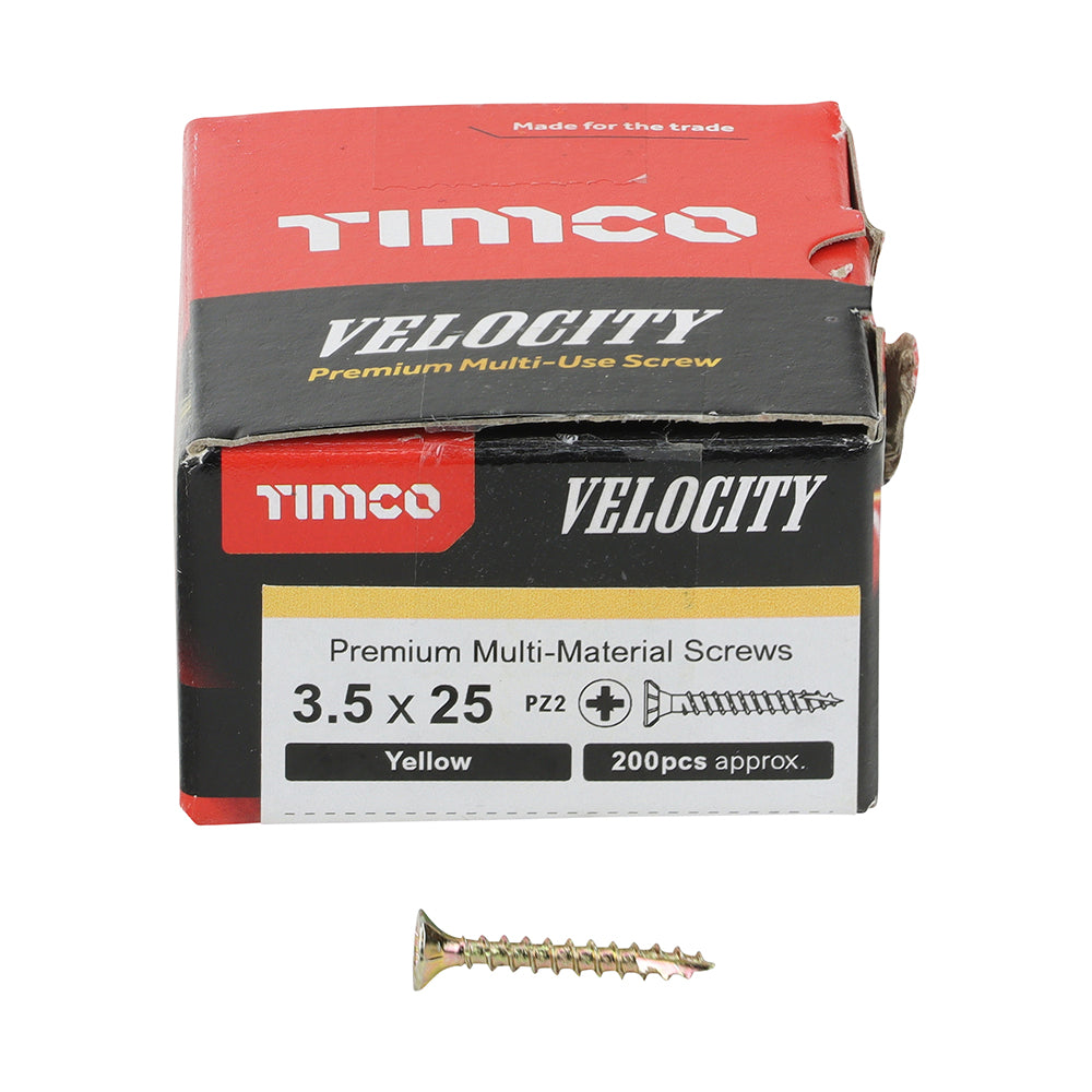 Timco Velocity Premium Multi-Use Screws - PZ - Double Countersunk - Yellow - Box