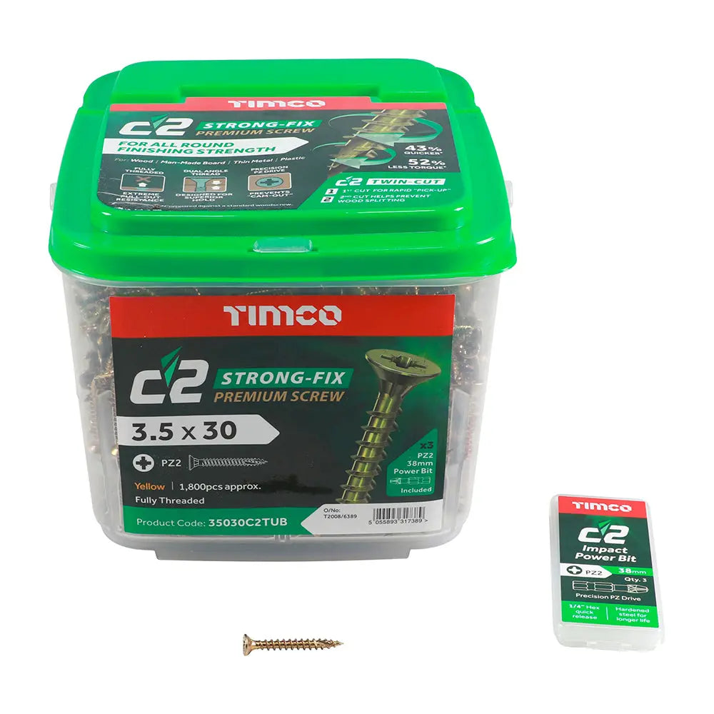 Timco C2 Strong-Fix Multi-Purpose Premium Screws - PZ - Double Countersunk - Yellow Timco