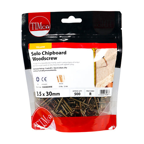 Solo Woodscrew PZ2 CSK - ZYP - 3.5 x 30 | TIMpac of 35