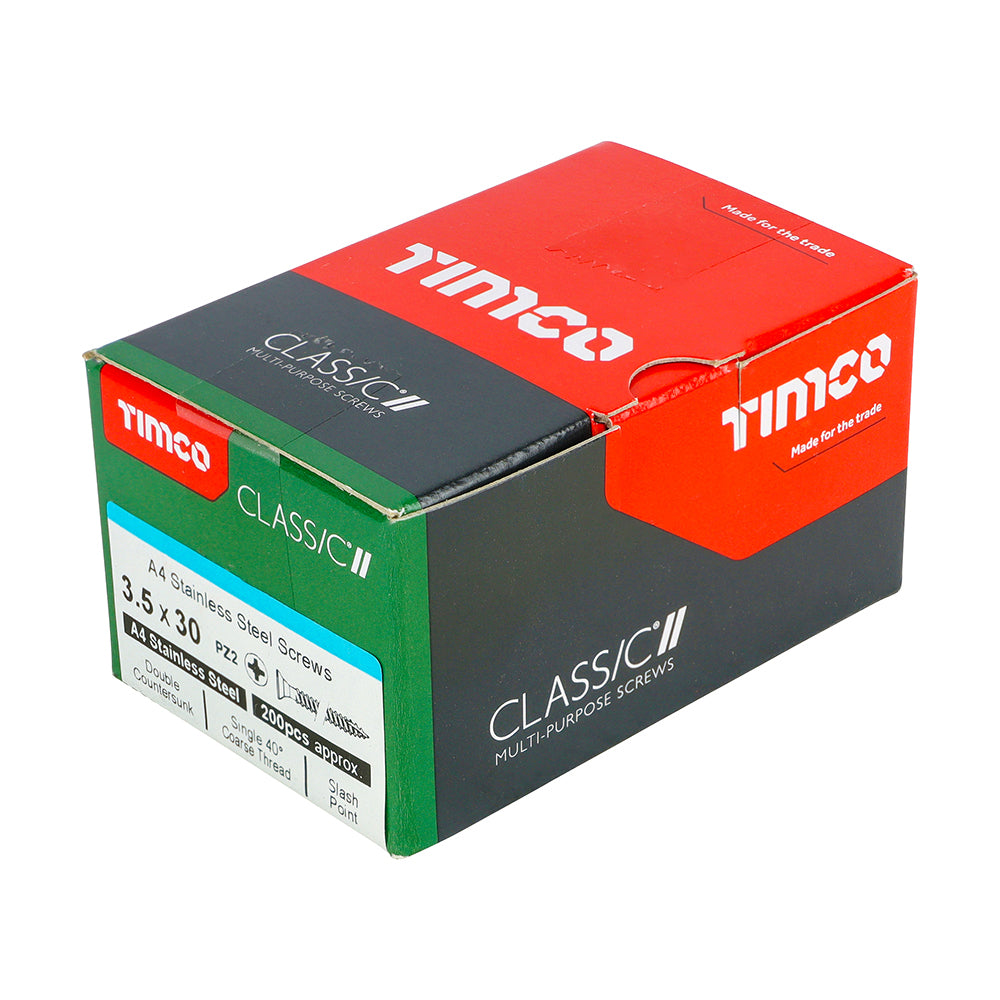 Classic Screw PZ2 CSK A4 SS - 3.5 x 30 | Box of 200