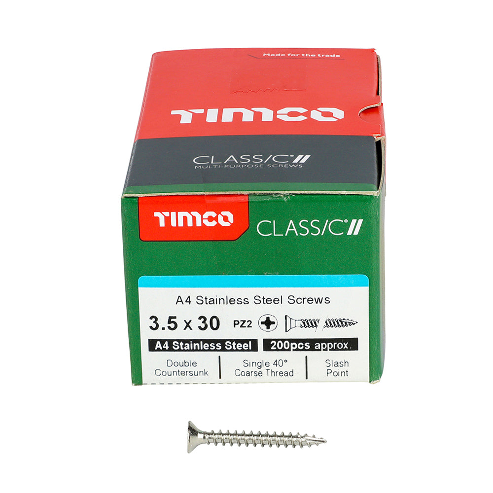 Classic Screw PZ2 CSK A4 SS - 3.5 x 30 | Box of 200