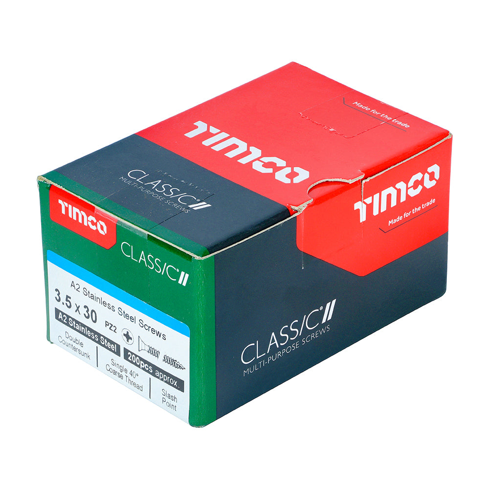 Classic Screw PZ2 CSK A2 SS - 3.5 x 30 | Box of 200