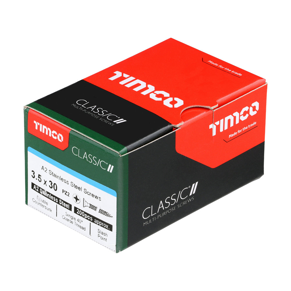 Classic Screw PZ2 CSK A2 SS - 3.5 x 30 | Box of 200