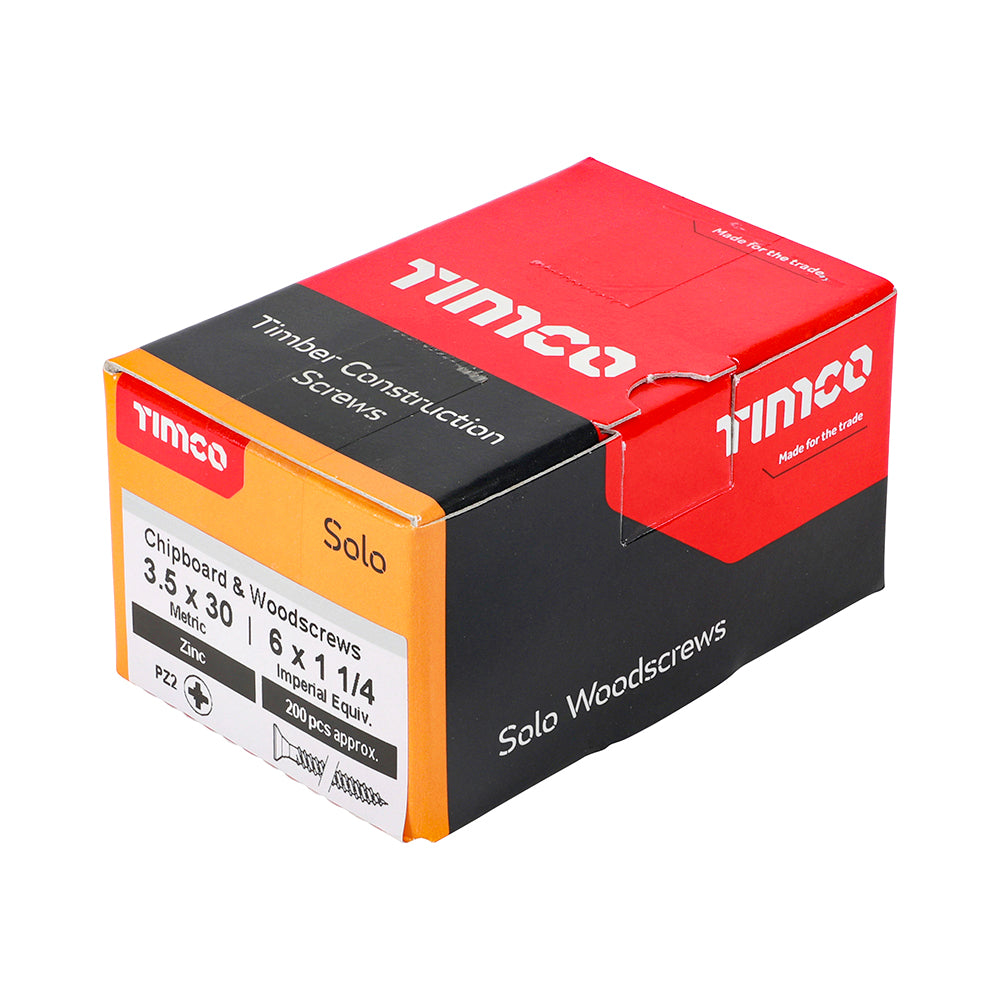 Solo Woodscrew PZ2 CSK Zinc - 3.5 x 30 | Box of 200
