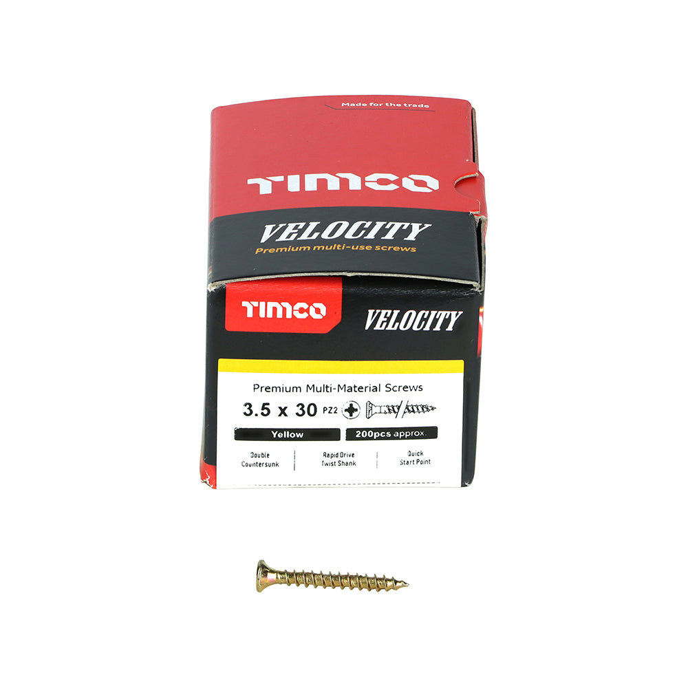 Timco Velocity Premium Multi-Use Screws - PZ - Double Countersunk - Yellow - Box