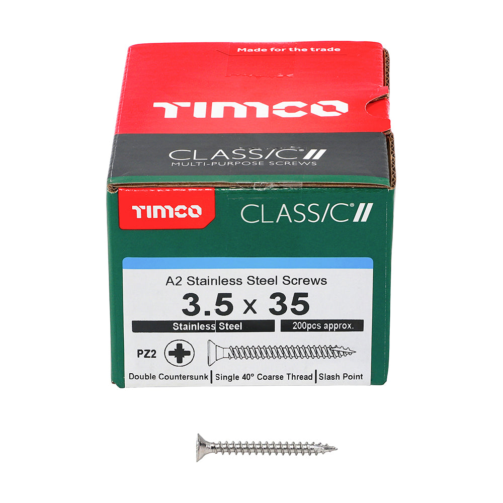 Classic Screw PZ2 CSK A2 SS - 3.5 x 35 | Box of 200