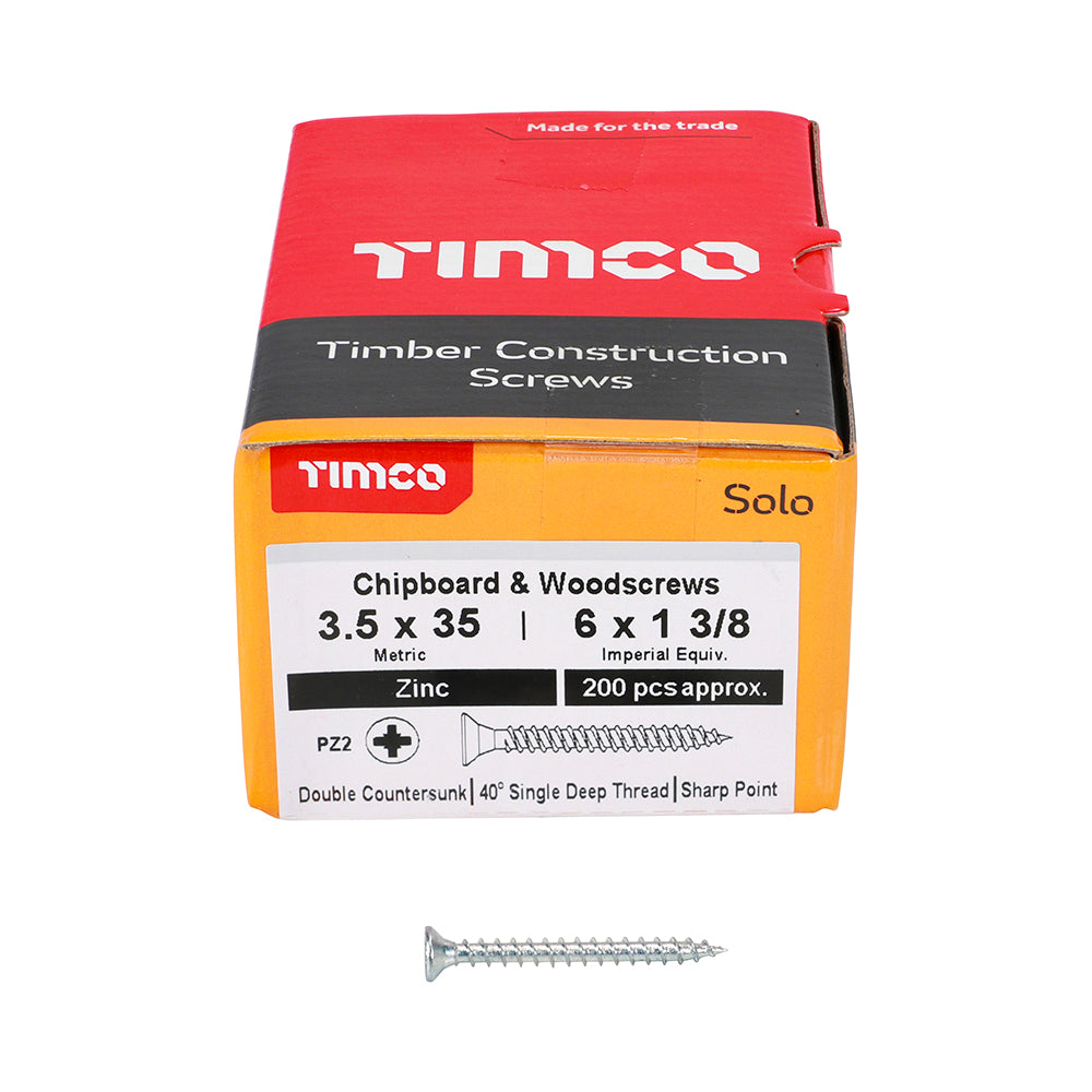 Solo Woodscrew PZ2 CSK Zinc - 3.5 x 35 | Box of 200
