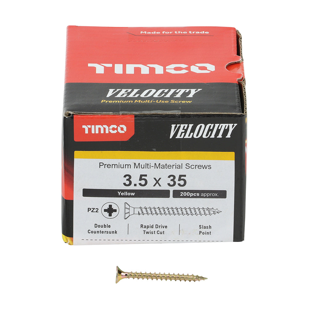 Timco Velocity Premium Multi-Use Screws - PZ - Double Countersunk - Yellow - Box