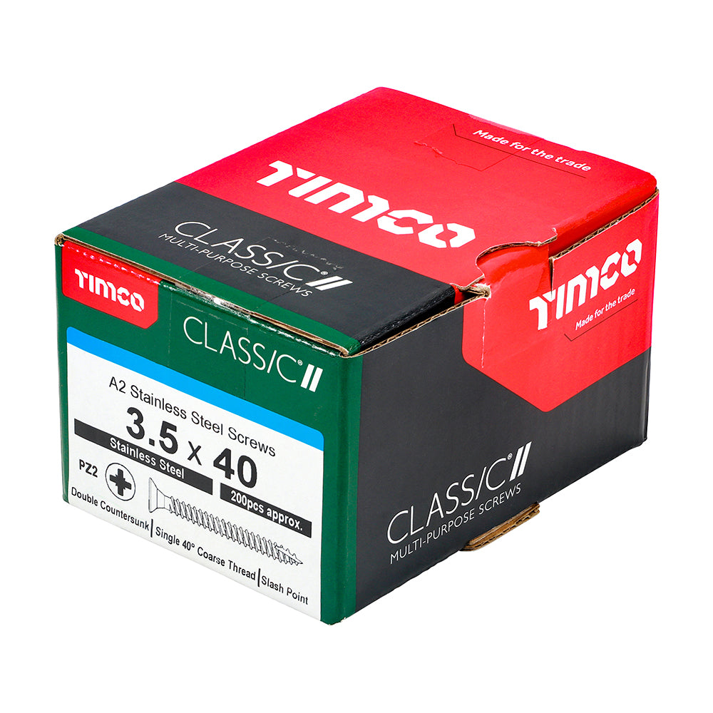 Classic Screw PZ2 CSK A2 SS - 3.5 x 40 | Box of 200