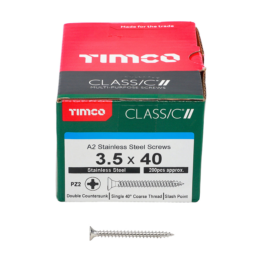 Classic Screw PZ2 CSK A2 SS - 3.5 x 40 | Box of 200