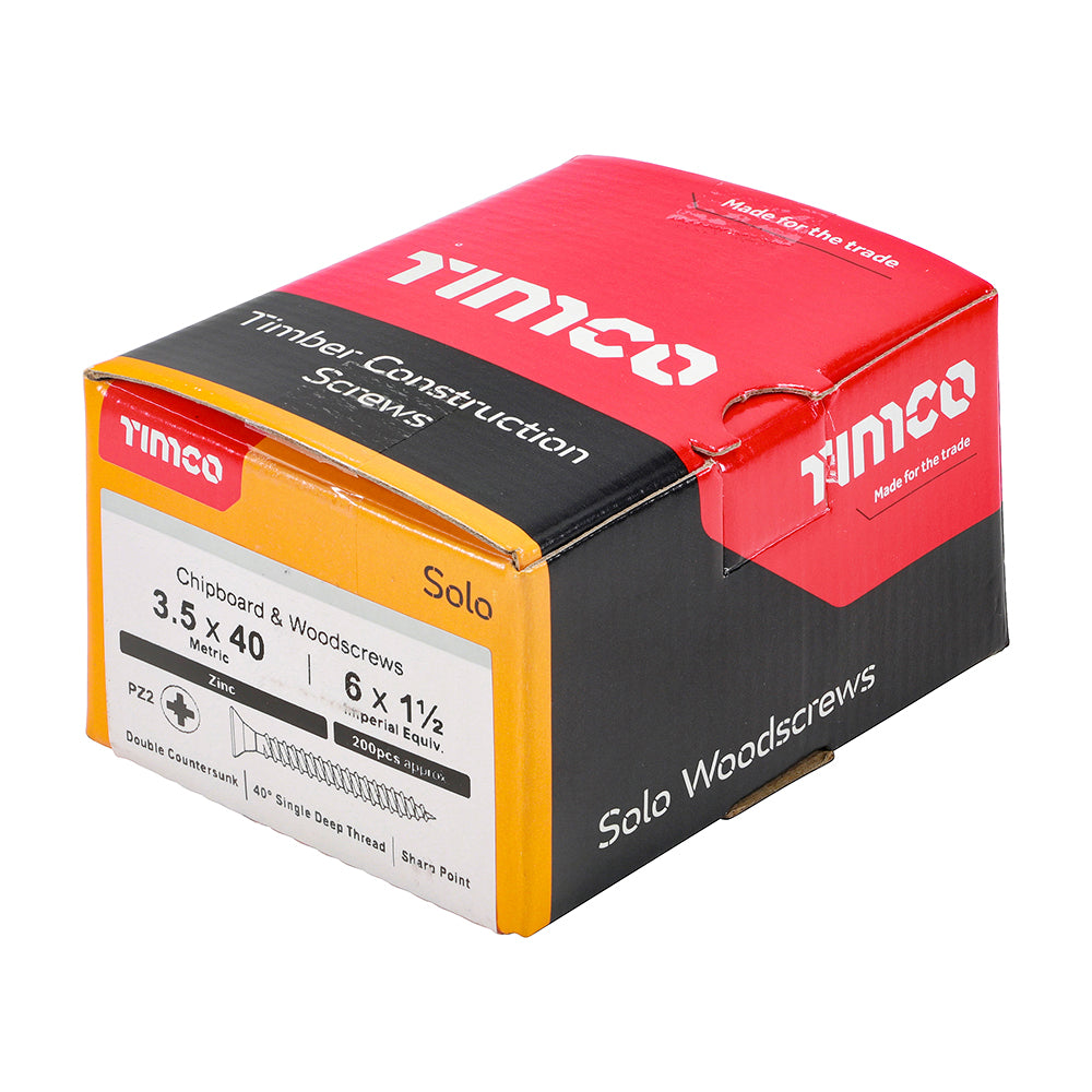 Solo Woodscrew PZ2 CSK Zinc - 3.5 x 40 | Box of 200