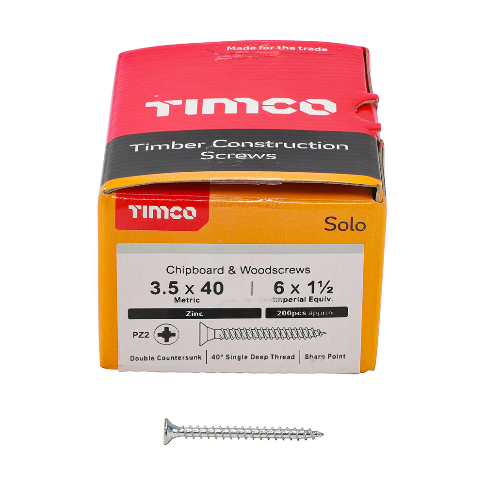 Solo Woodscrew PZ2 CSK Zinc - 3.5 x 40 | Box of 200