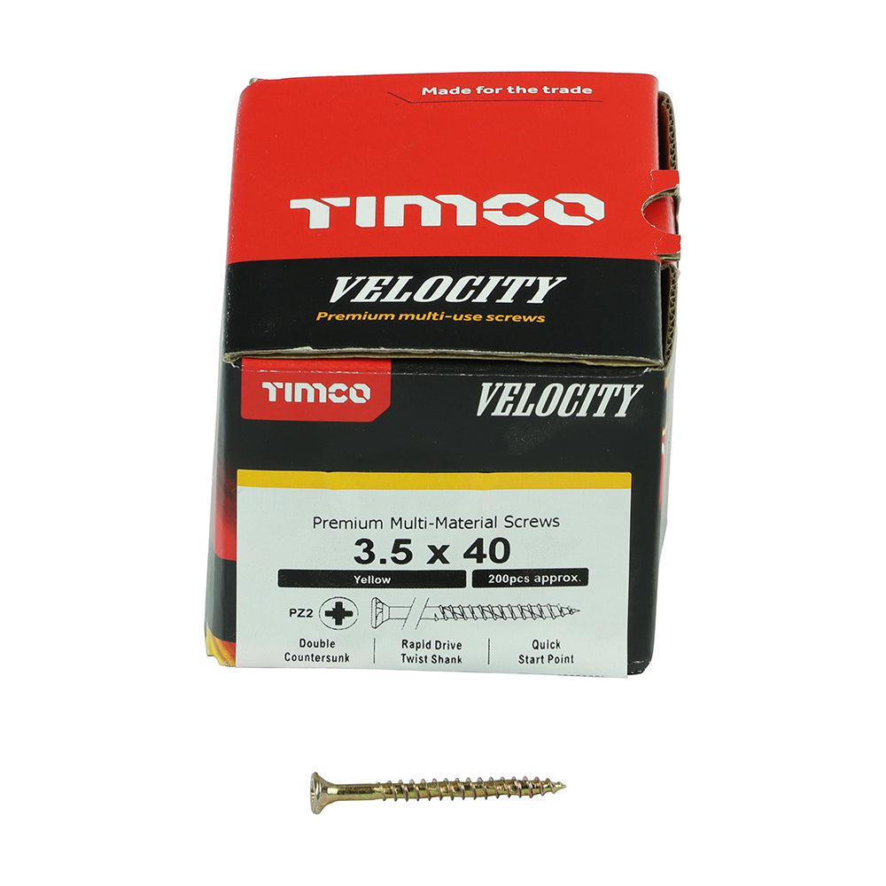 Timco Velocity Premium Multi-Use Screws - PZ - Double Countersunk - Yellow - Box