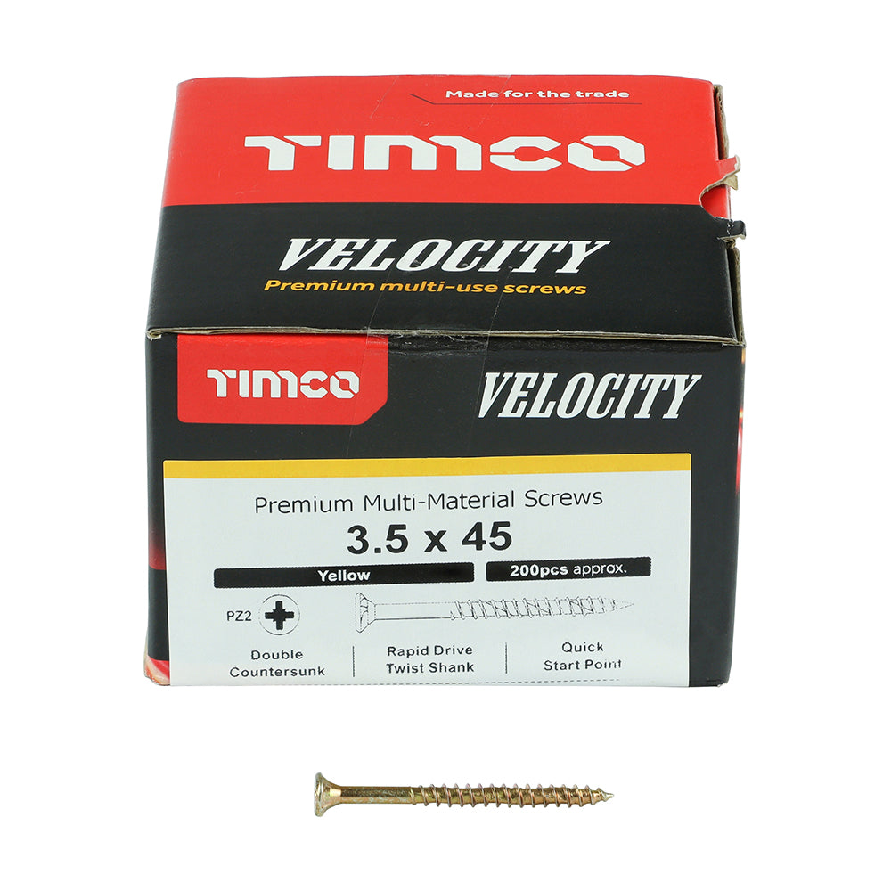 Timco Velocity Premium Multi-Use Screws - PZ - Double Countersunk - Yellow - Box