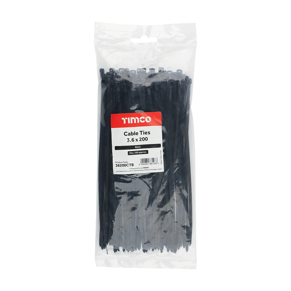 Cable Tie Black - 3.6 x 200 | Bag of 100