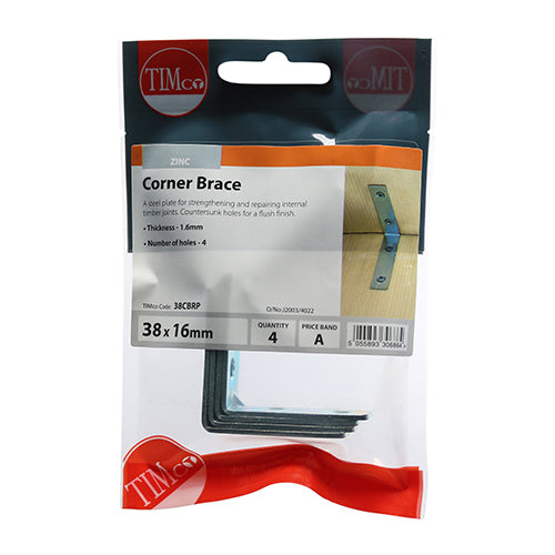 Corner Brace - BZP - 38 x 38 x 16 | TIMpac of 4