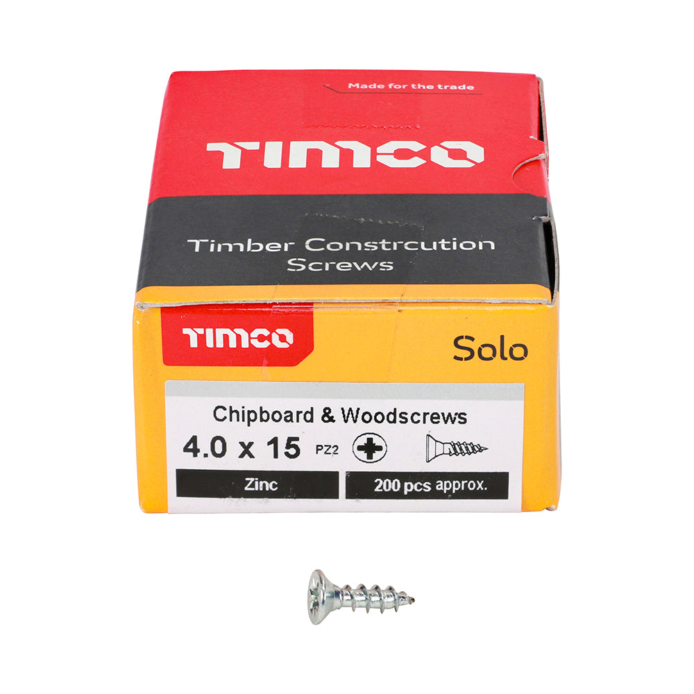 Solo Woodscrew PZ2 CSK Zinc - 4.0 x 15 | Box of 200
