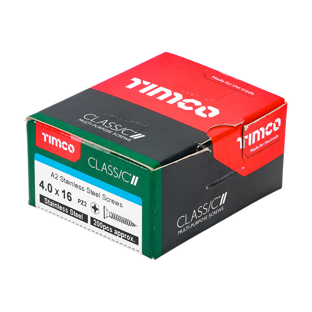 Classic Screw PZ2 CSK A2 SS - 4.0 x 16 | Box of 200