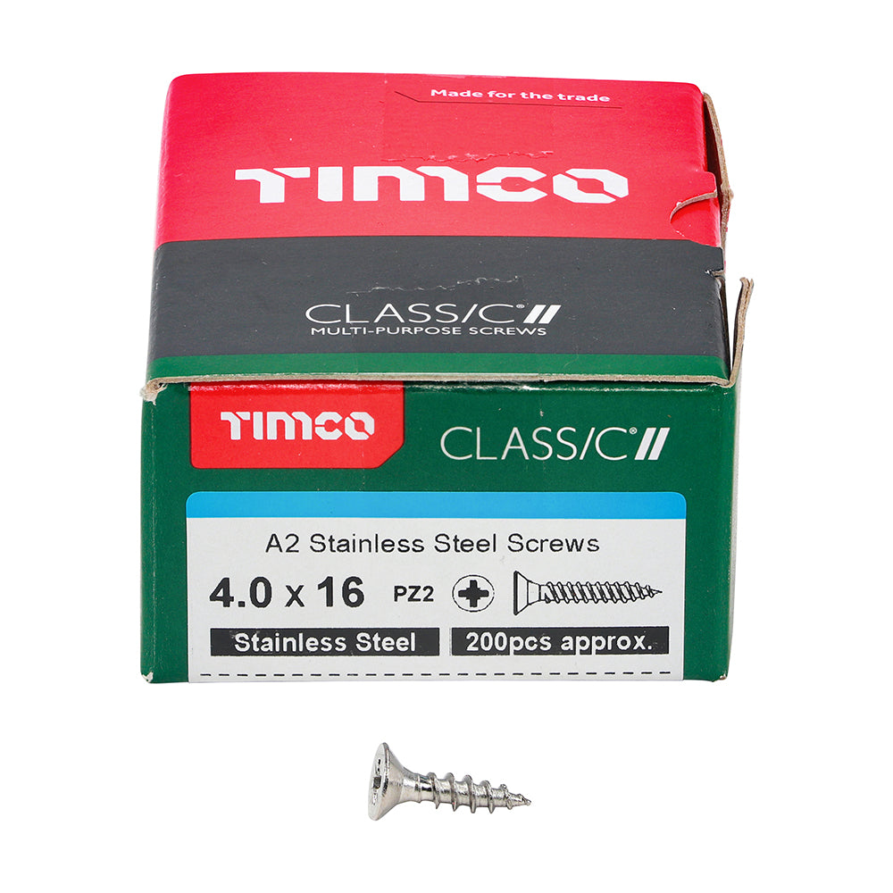 Classic Screw PZ2 CSK A2 SS - 4.0 x 16 | Box of 200