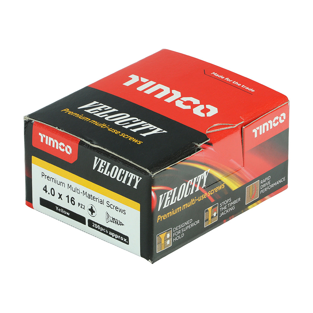 Timco Velocity Premium Multi-Use Screws - PZ - Double Countersunk - Yellow - Box