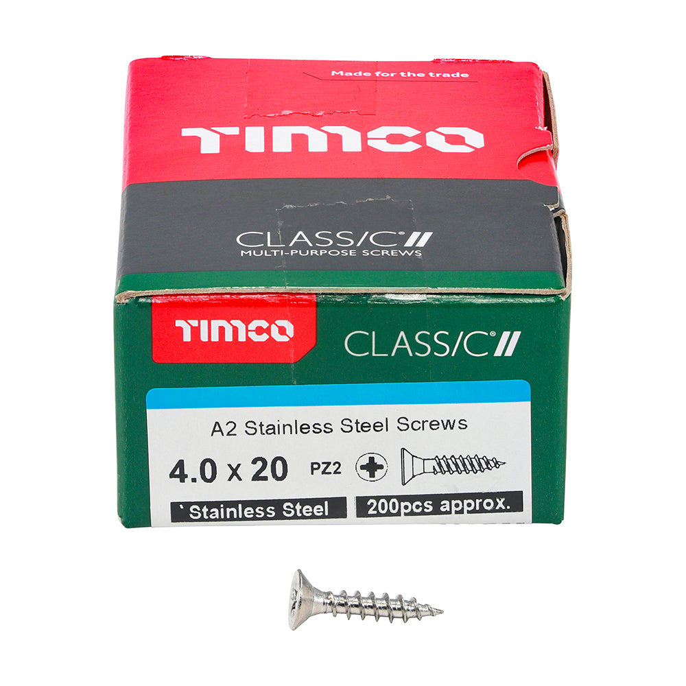Classic Screw PZ2 CSK A2 SS - 4.0 x 20 | Box of 200