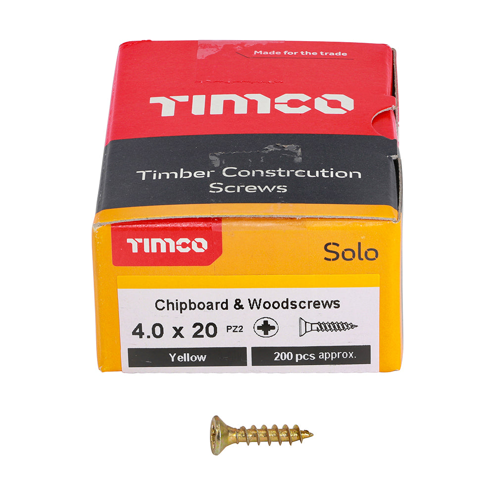 Solo Woodscrew PZ2 CSK ZYP - 4.0 x 20 | Box of 200