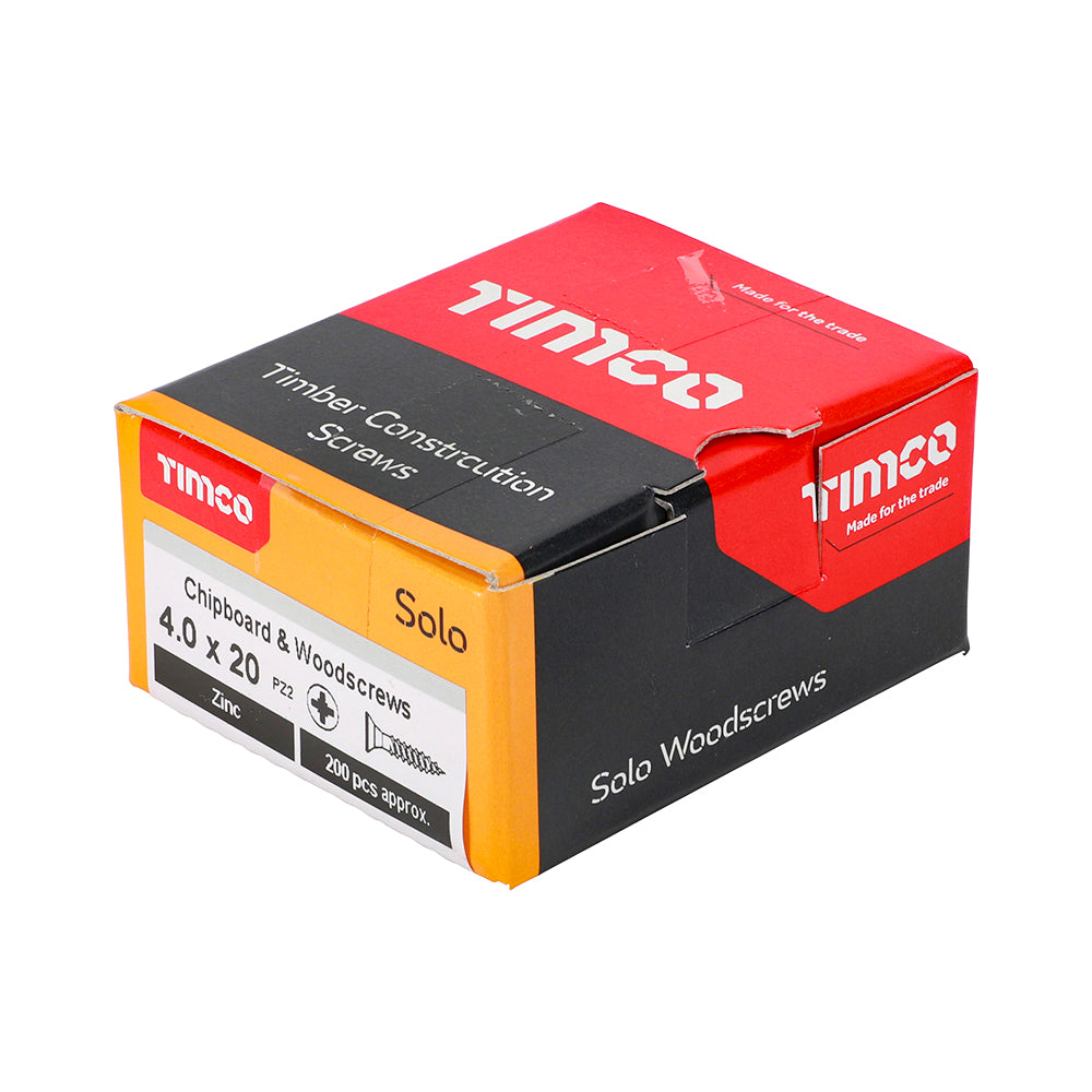 Solo Woodscrew PZ2 CSK Zinc - 4.0 x 20 | Box of 200