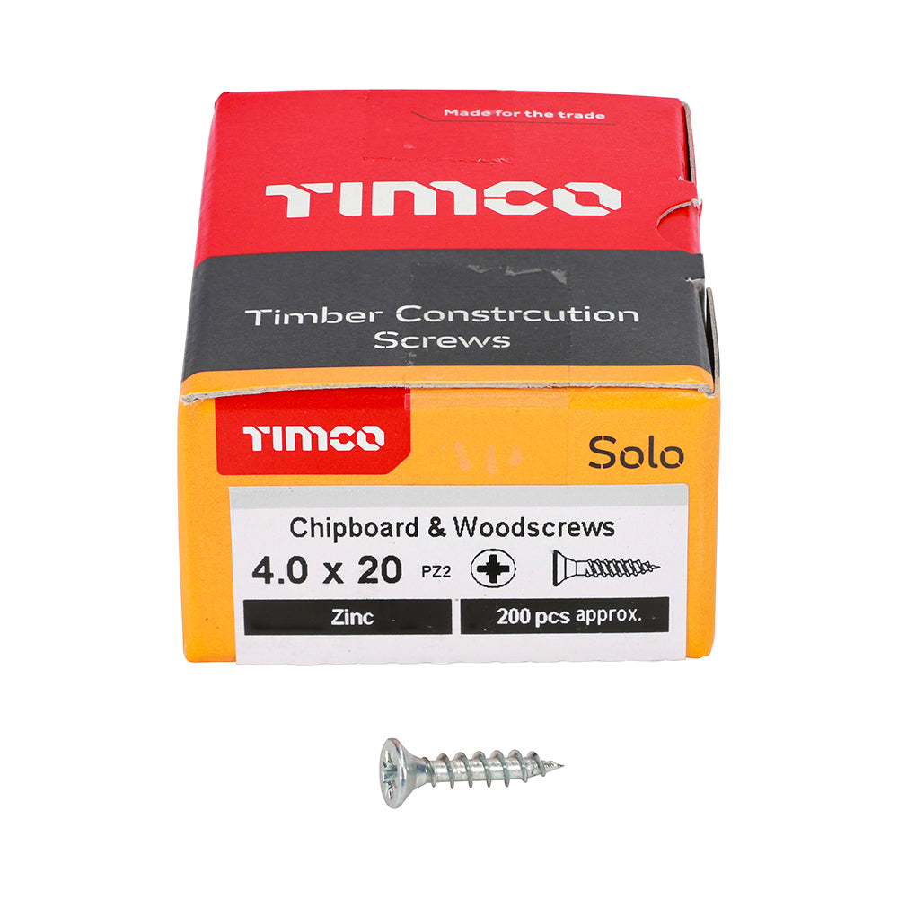 Solo Woodscrew PZ2 CSK Zinc - 4.0 x 20 | Box of 200