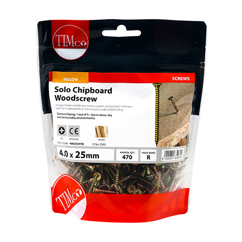 Solo Woodscrew PZ2 CSK - ZYP - 4.0 x 25 | TIMpac of 30