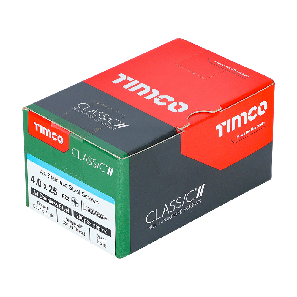 Classic Screw PZ2 CSK A4 SS - 4.0 x 25 | Box of 200