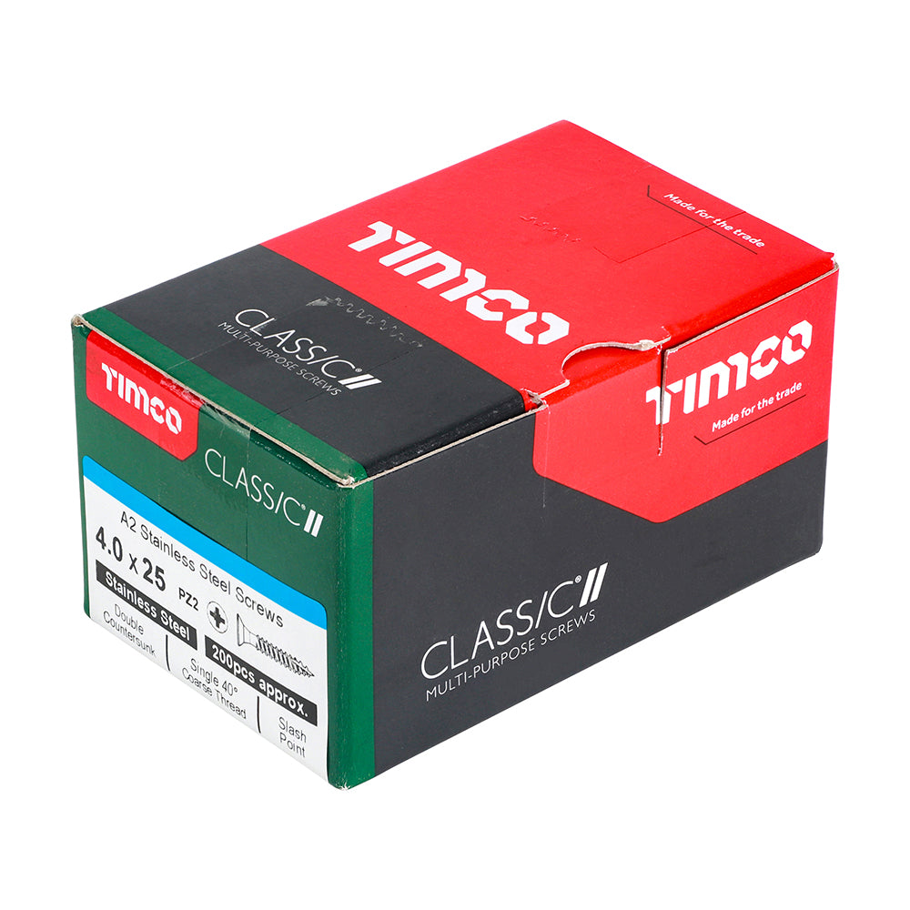 Classic Screw PZ2 CSK A2 SS - 4.0 x 25 | Box of 200