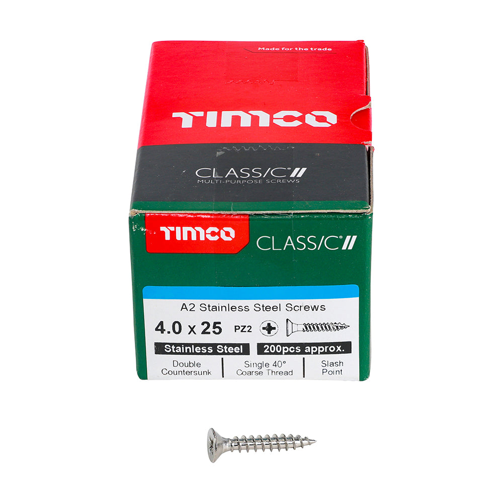 Classic Screw PZ2 CSK A2 SS - 4.0 x 25 | Box of 200
