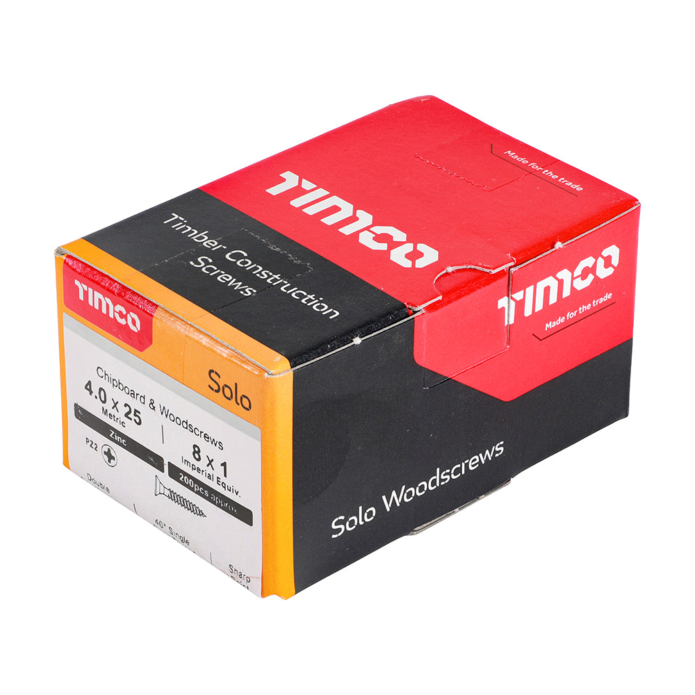 Solo Woodscrew PZ2 CSK Zinc - 4.0 x 25 | Box of 200
