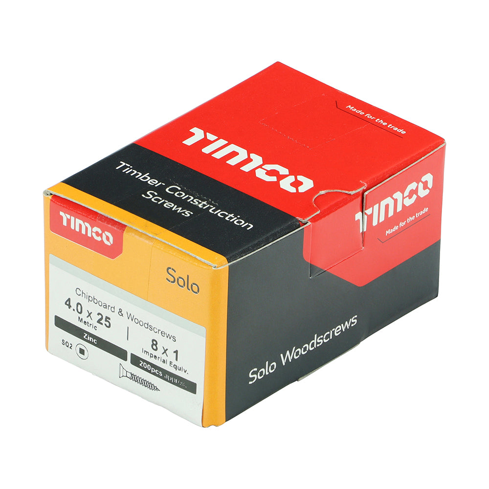 Solo Woodscrew SQ2 CSK Zinc - 4.0 x 25 | Box of 200