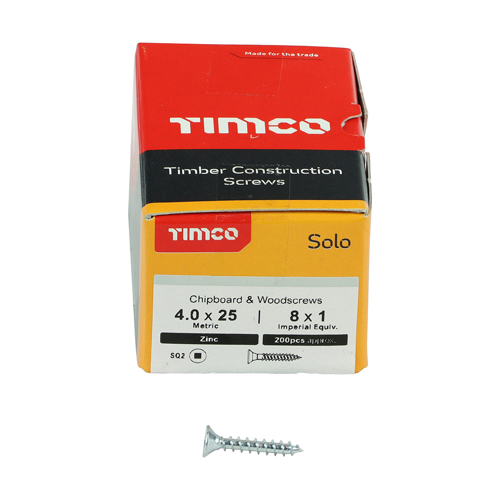Solo Woodscrew SQ2 CSK Zinc - 4.0 x 25 | Box of 200