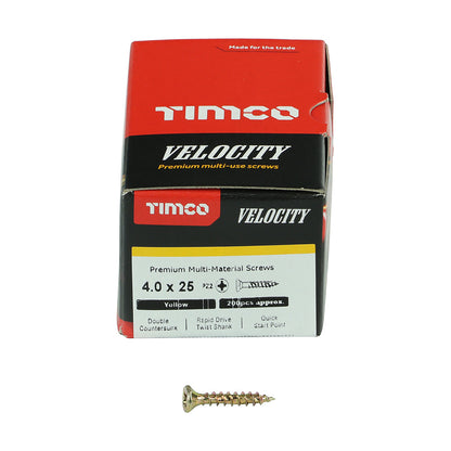 Timco Velocity Premium Multi-Use Screws - PZ - Double Countersunk - Yellow - Box