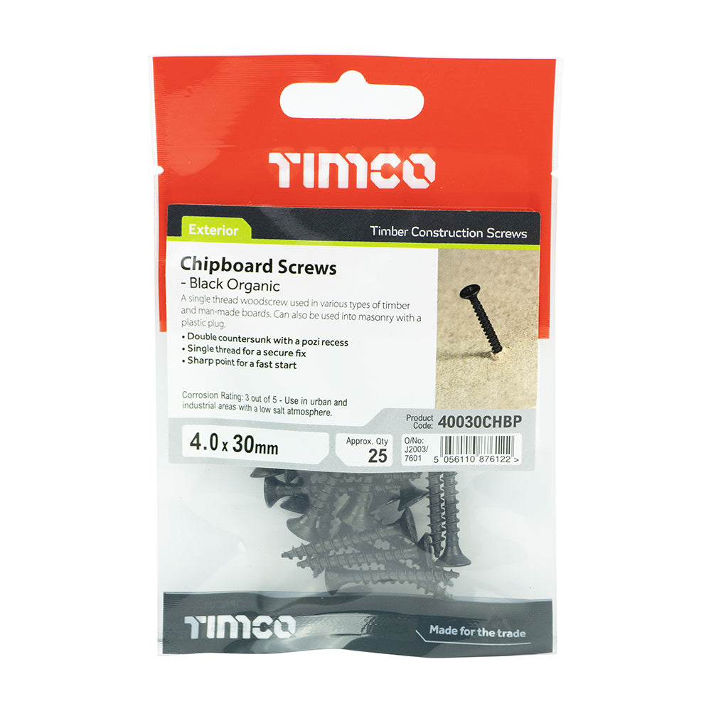 Solo Woodscrew PZ2 CSK - Black - 4.0 x 30 | TIMpac of 25