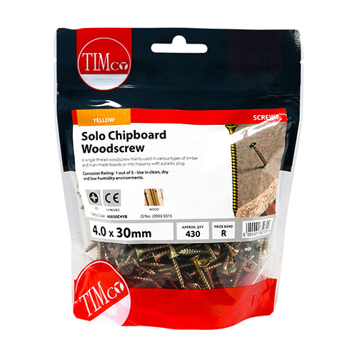 Solo Woodscrew PZ2 CSK - ZYP - 4.0 x 30 | TIMpac of 25