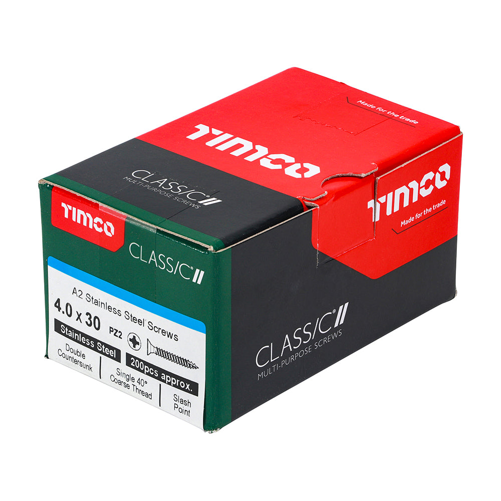 Classic Screw PZ2 CSK A2 SS - 4.0 x 30 | Box of 200