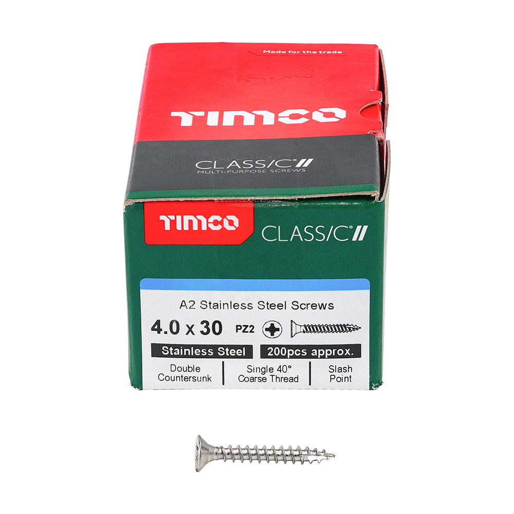 Classic Screw PZ2 CSK A2 SS - 4.0 x 30 | Box of 200
