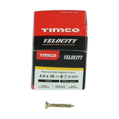 Timco Velocity Premium Multi-Use Screws - PZ - Double Countersunk - Yellow - Box